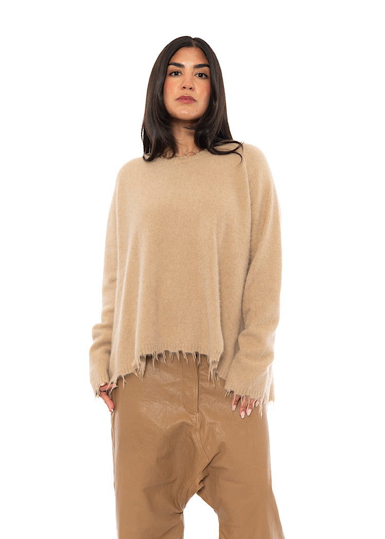 FRAYED FOX WOOL SILK PULLOVER
