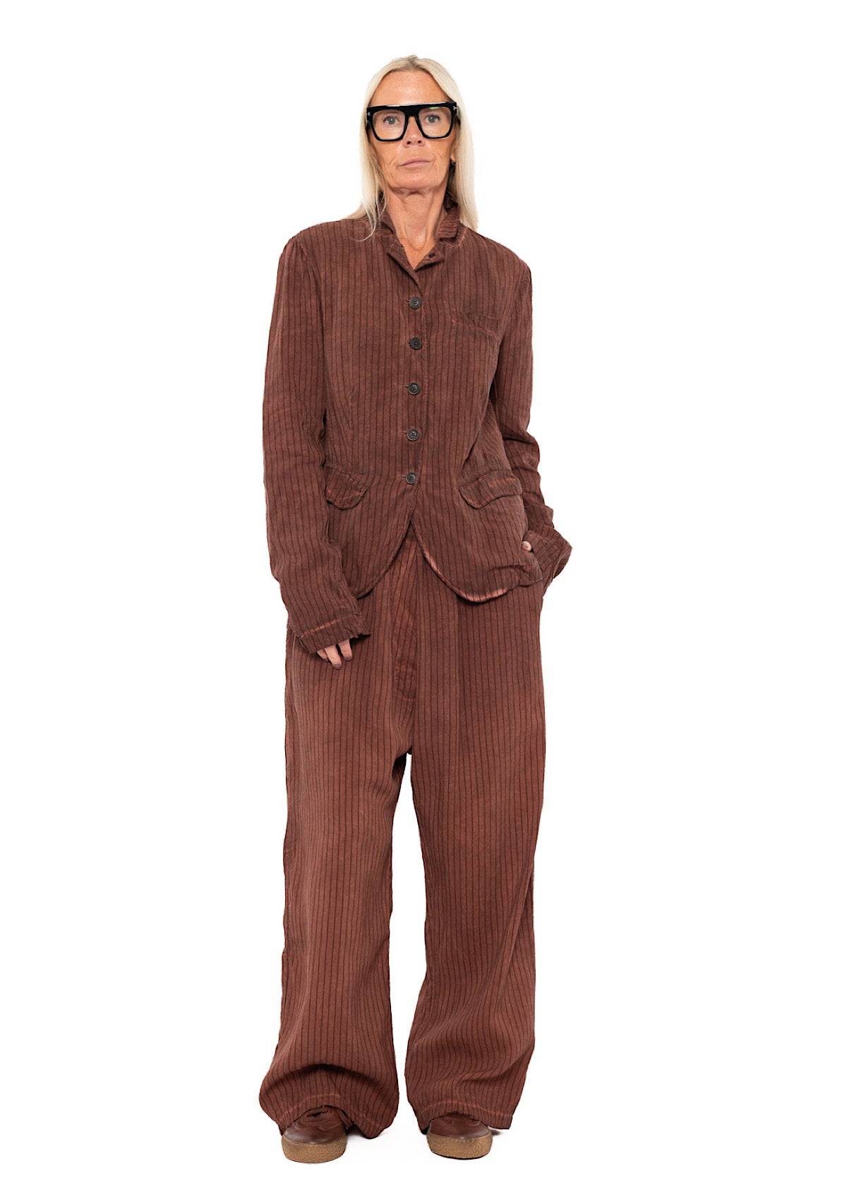 GARMENT-DYED SILK STRIPE TROUSER