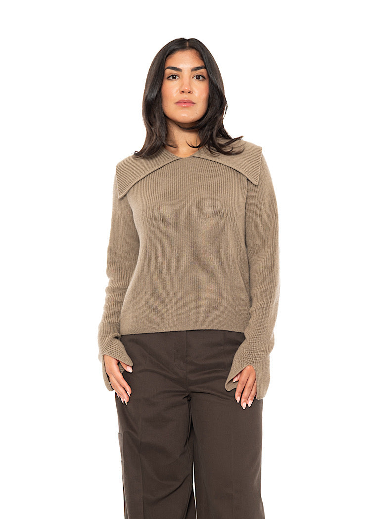 OPEN COLLAR MERINO WOOL PULLOVER