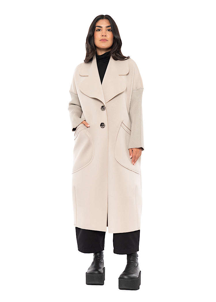 LONGLINE RIBBED SLEEVE COAT