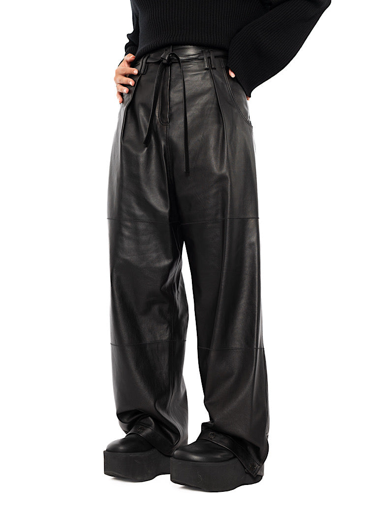 RELAXED WIDE LEG LEATHER TROUSER