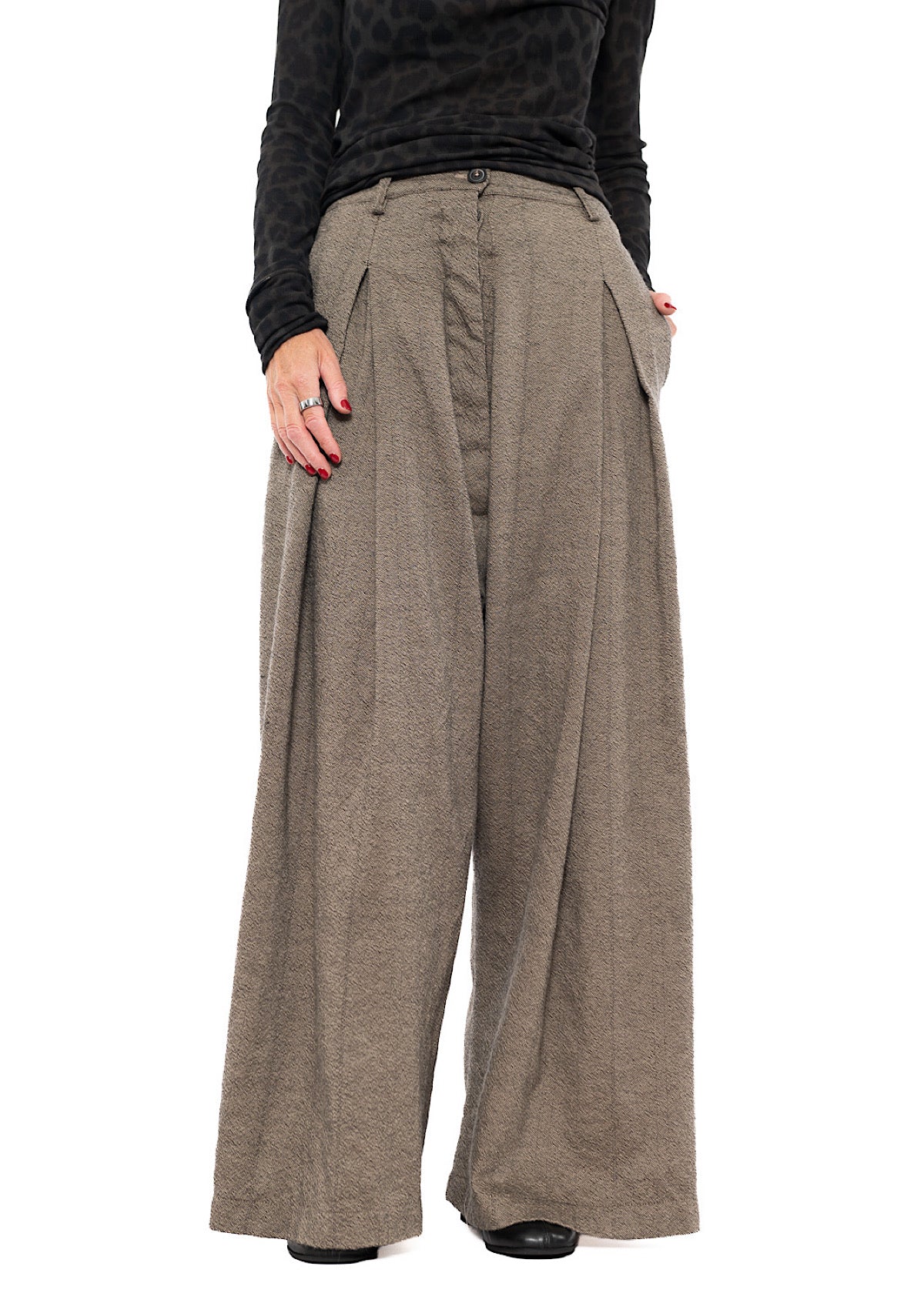 DROP-CROTCH PINSTRIPE WOOL TROUSER