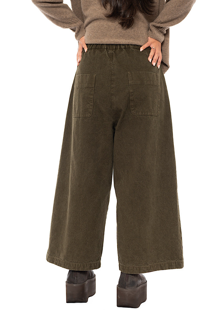 GARMENT-DYED COTTON-LINEN WIDE TROUSER