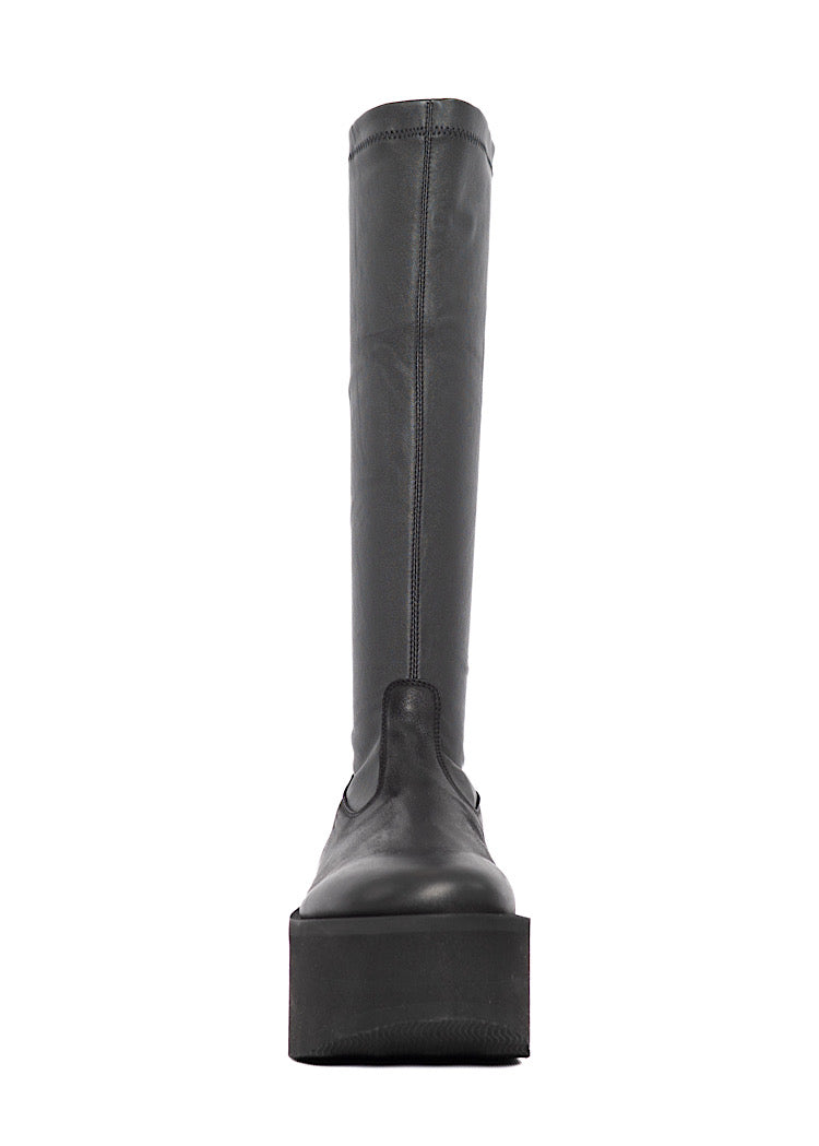STRETCH LEATHER PLATFORM BOOT