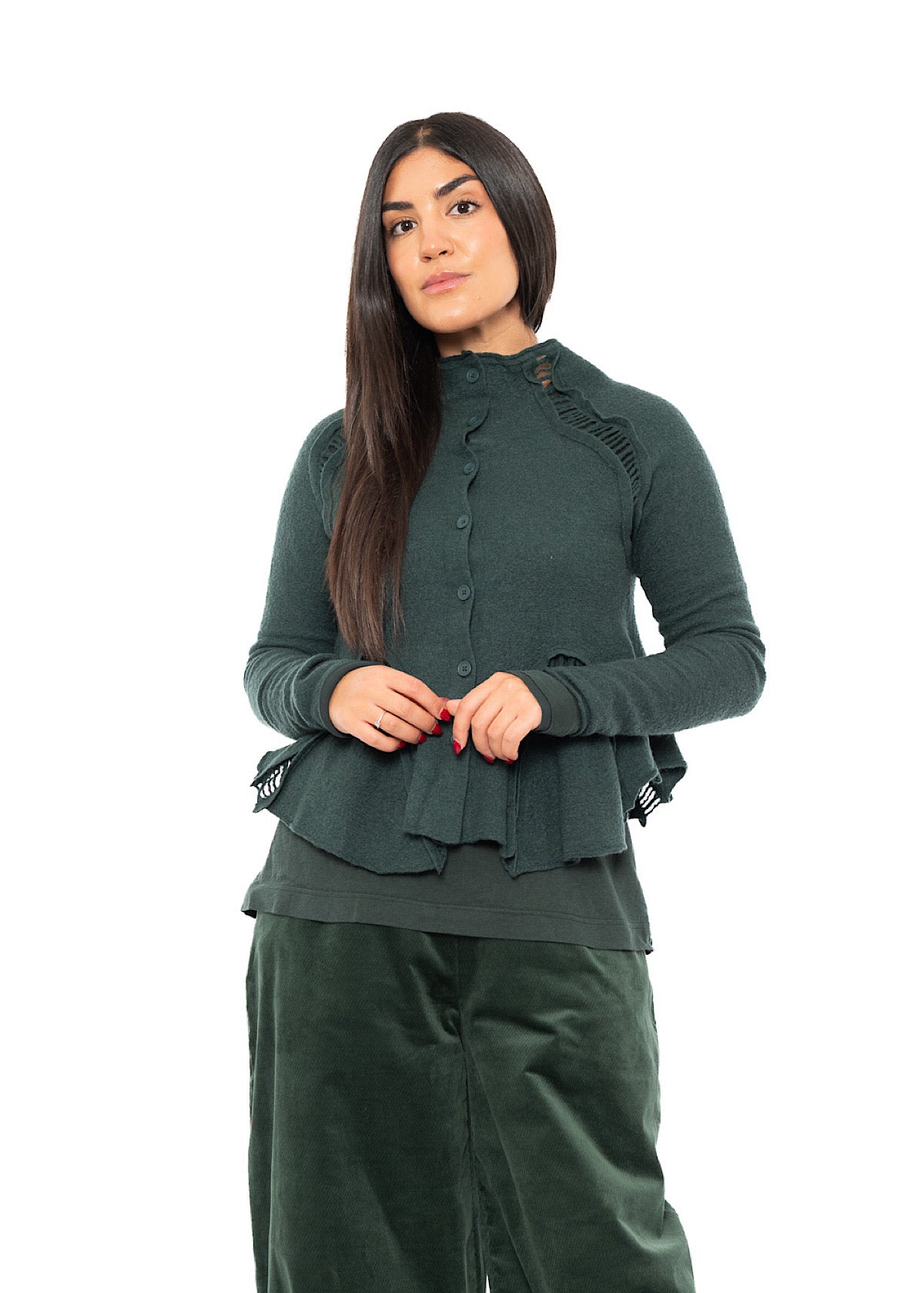 CROPPED BOILED WOOL CARDIGAN