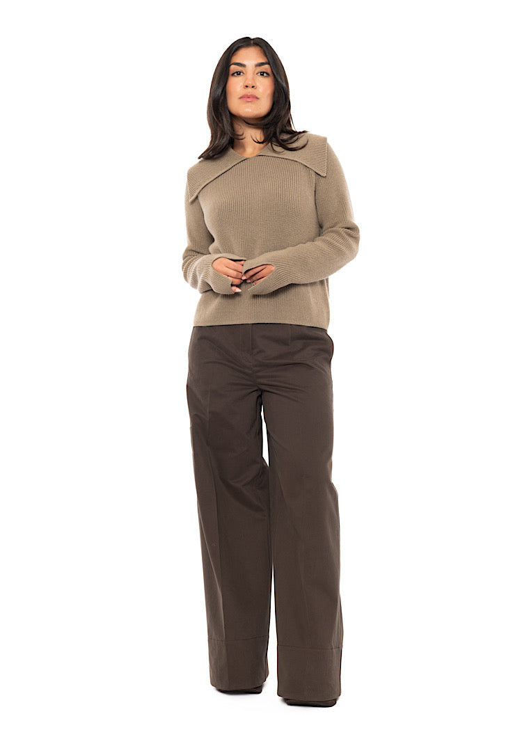 OPEN COLLAR MERINO WOOL PULLOVER