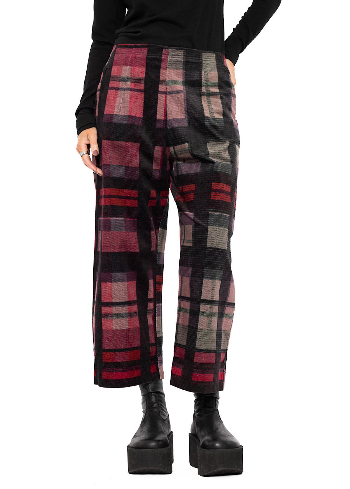 WIDE-LEG CHECK VELVET TROUSER