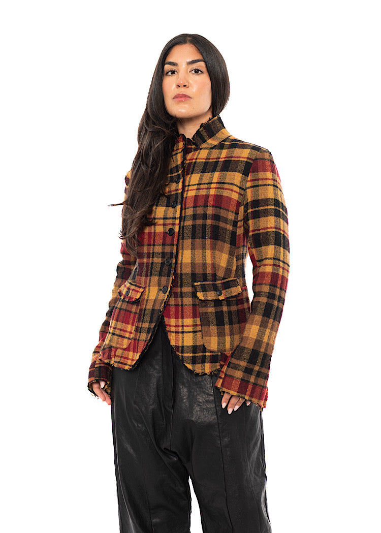 TEXTURED CHECK WOOL BLEND JACKET