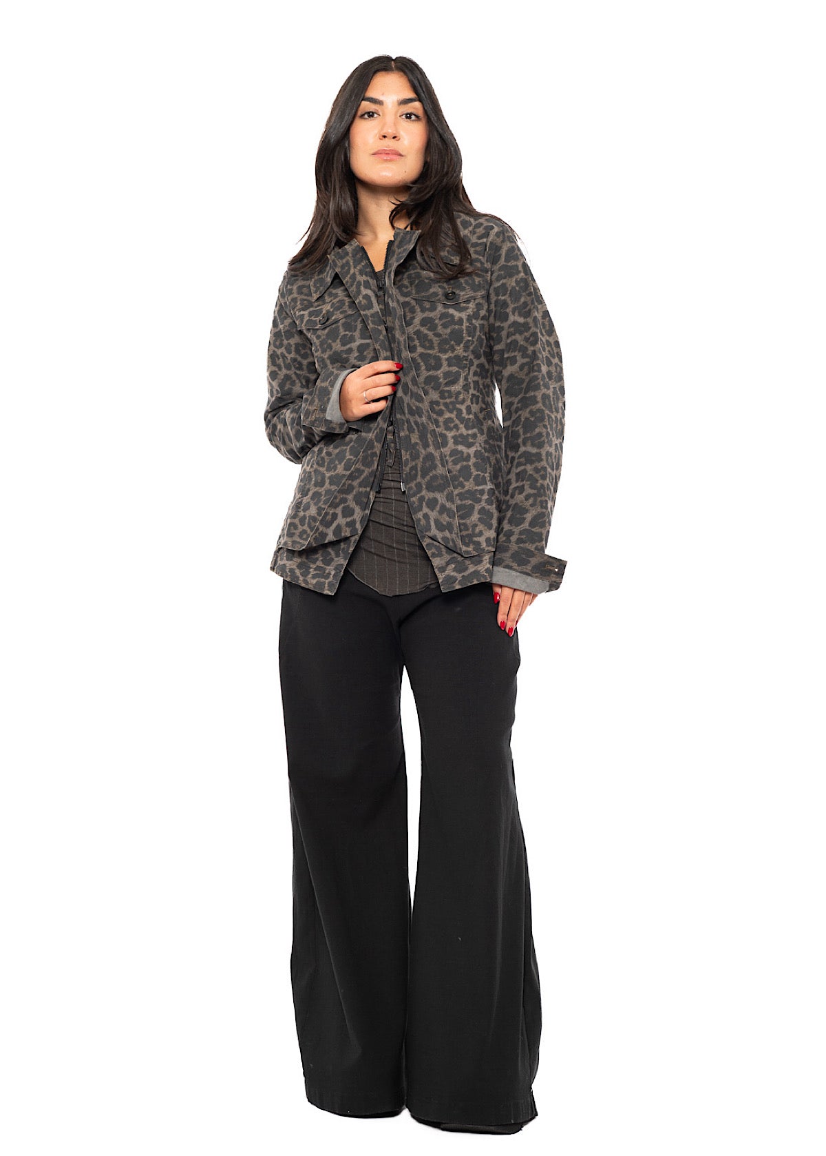 STRETCH FLARED WIDE-LEG TROUSER