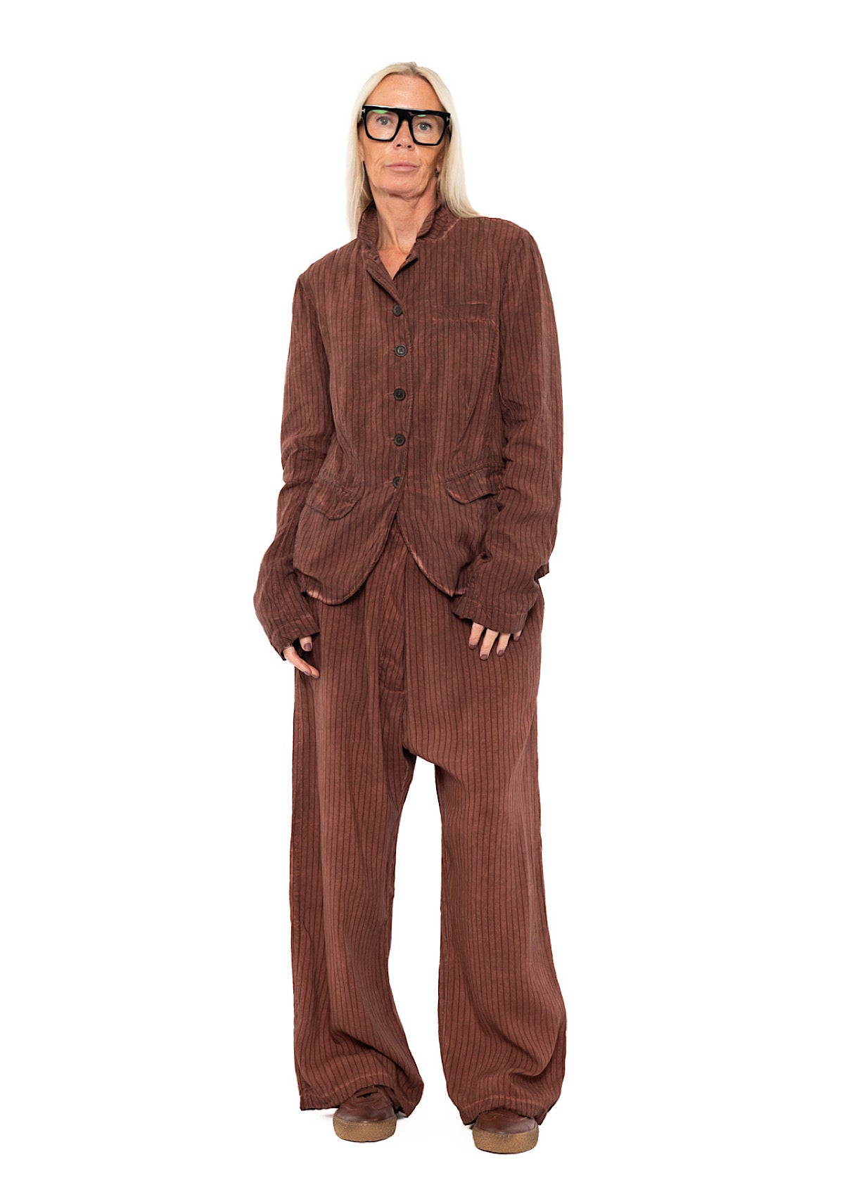 GARMENT-DYED SILK STRIPE TROUSER