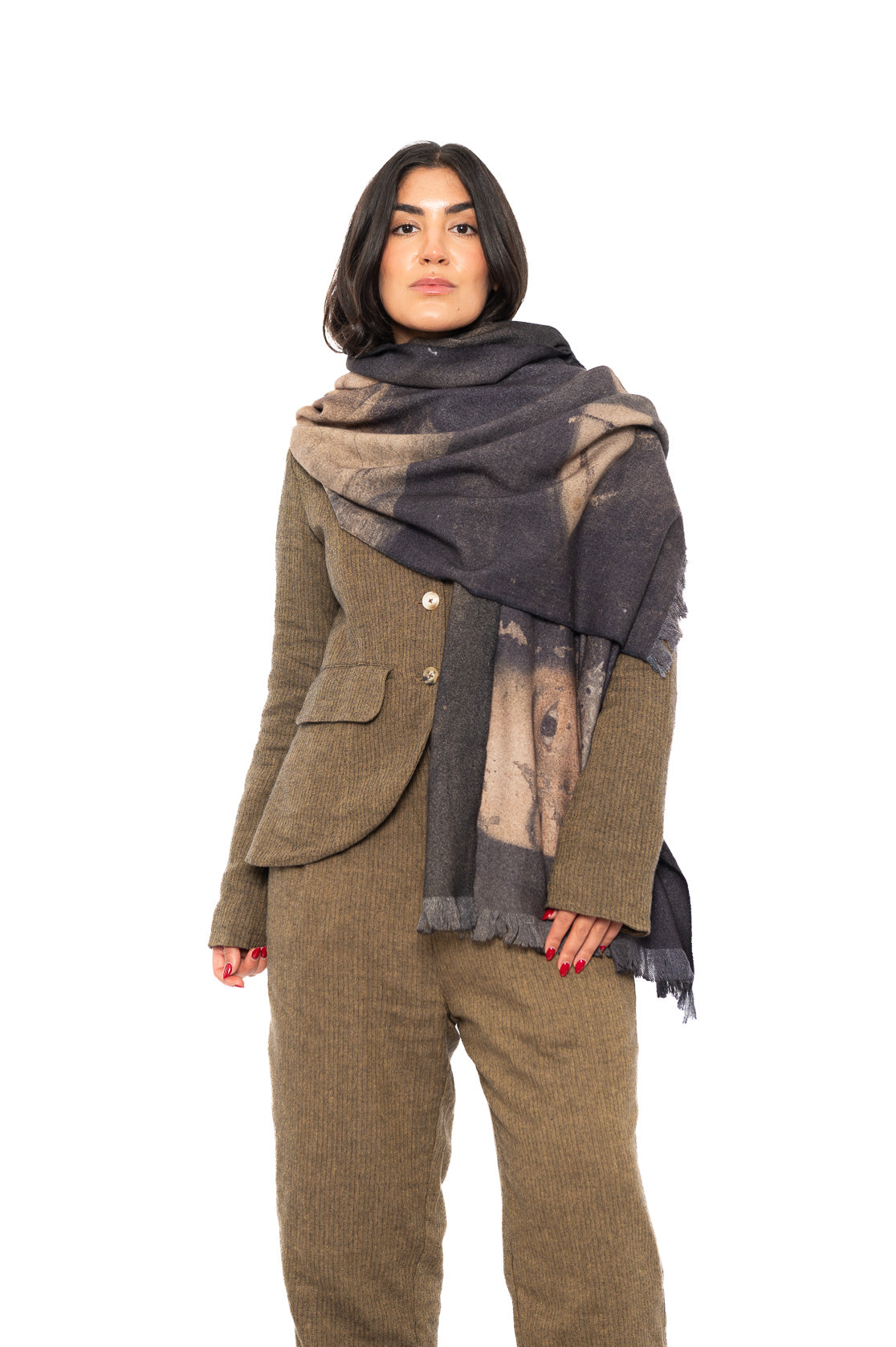 PORTRAIT PRINTED WOOL SCARF