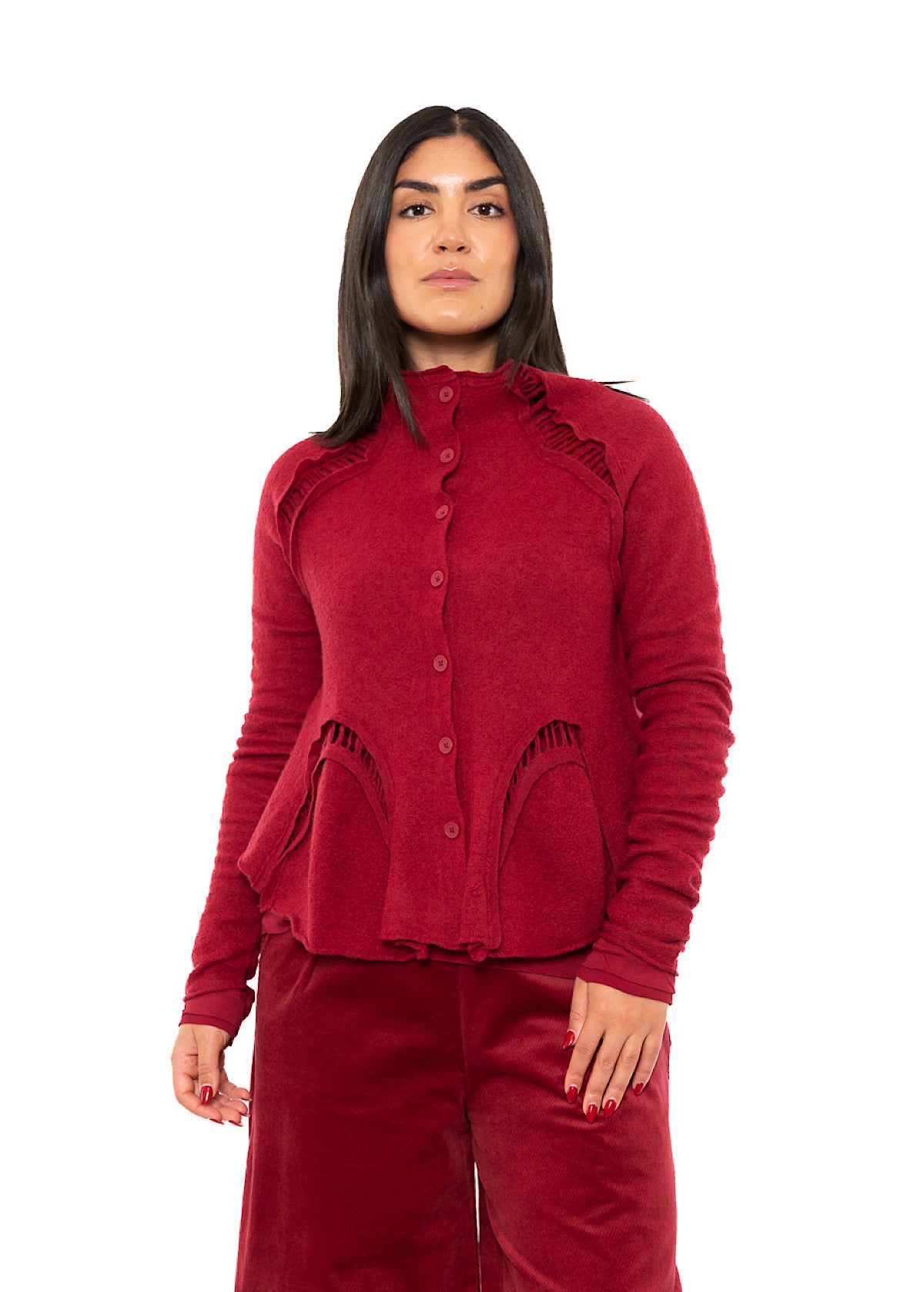 CROPPED BOILED WOOL CARDIGAN