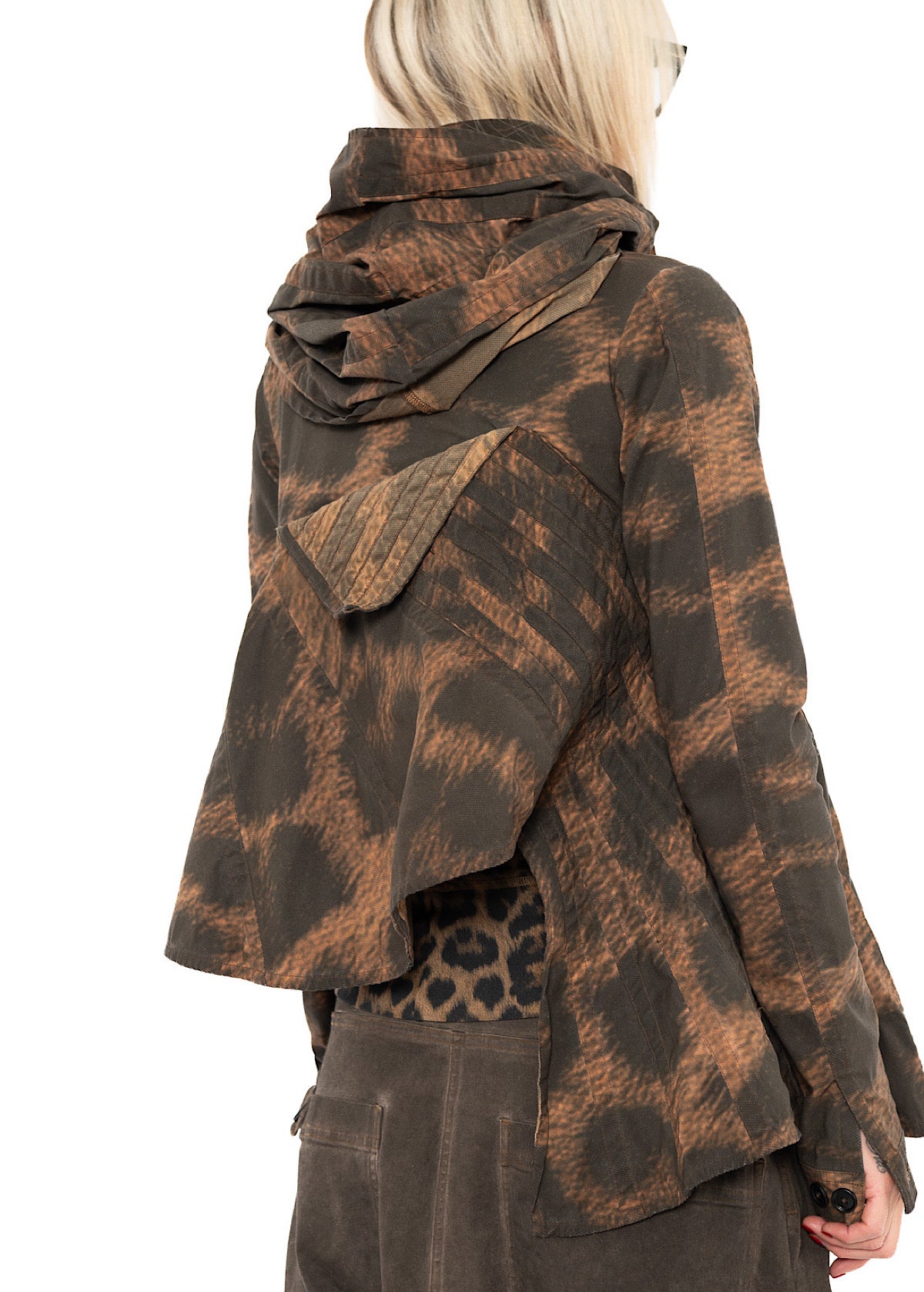 ASYMMETRIC STRETCH LEOPARD PRINT JACKET