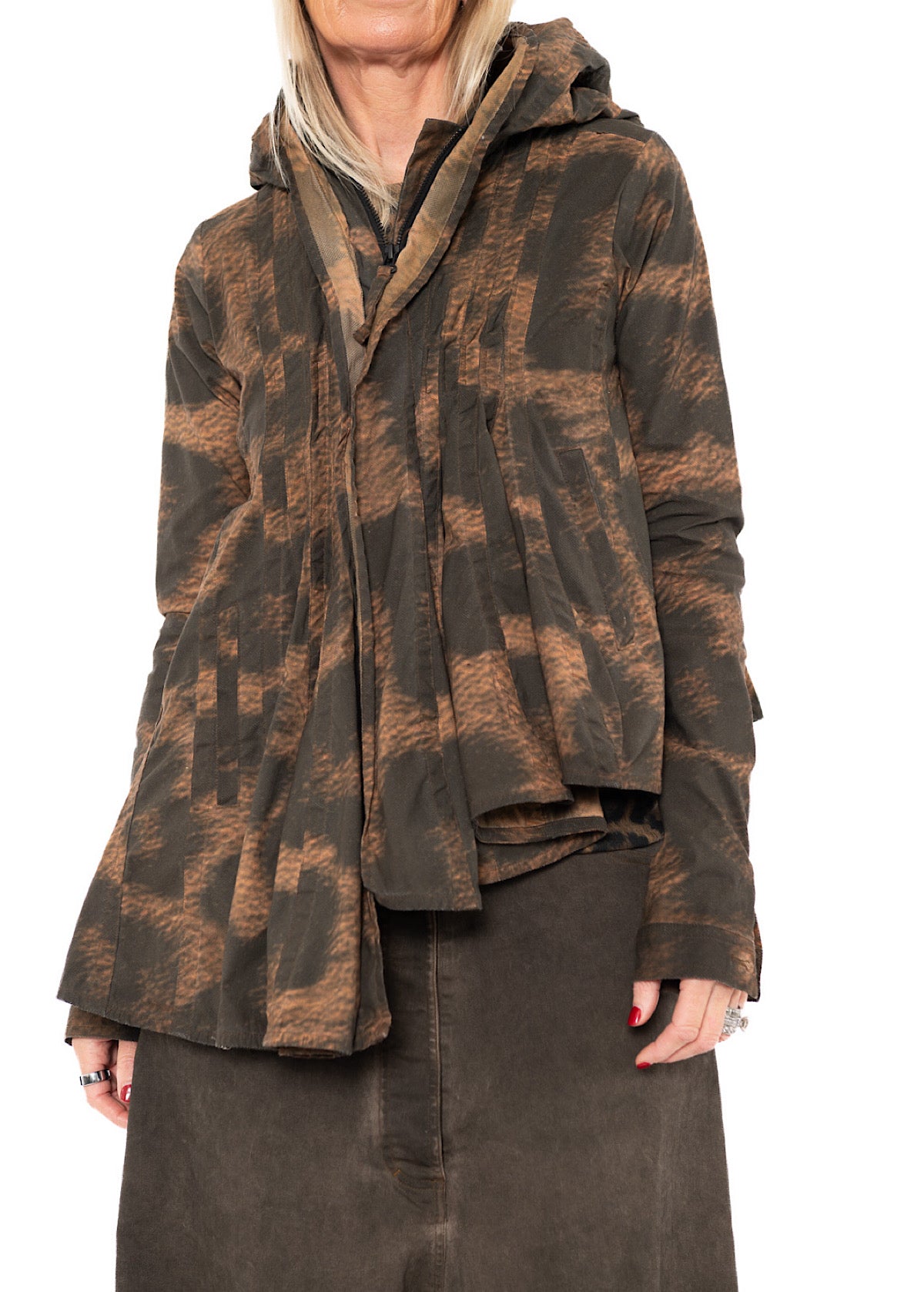 ASYMMETRIC STRETCH LEOPARD PRINT JACKET