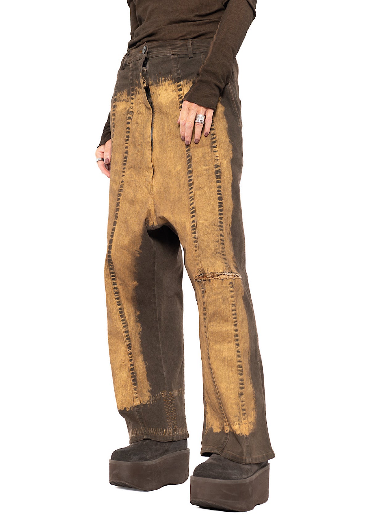 HAND-PAINTED GOLD DENIM TROUSER