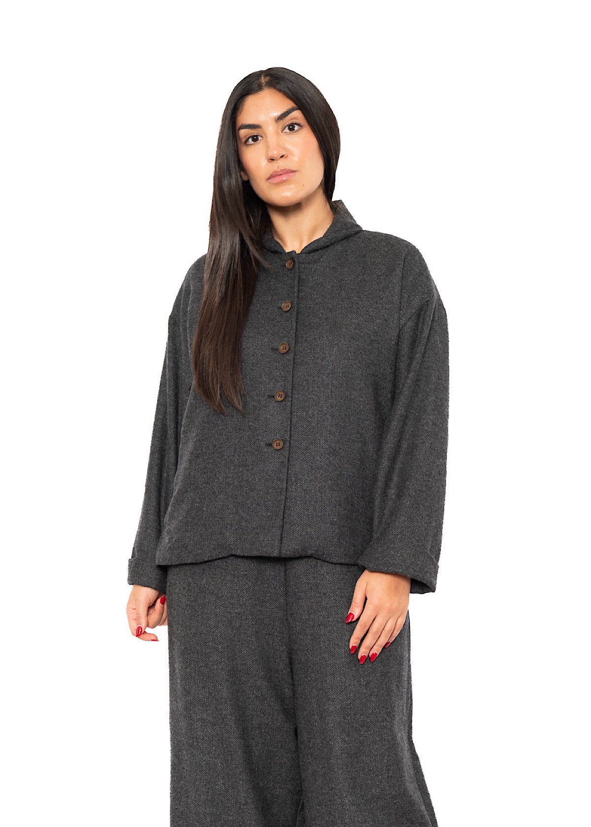 BOXY HERRINGBONE WOOL BLEND FLORA JACKET
