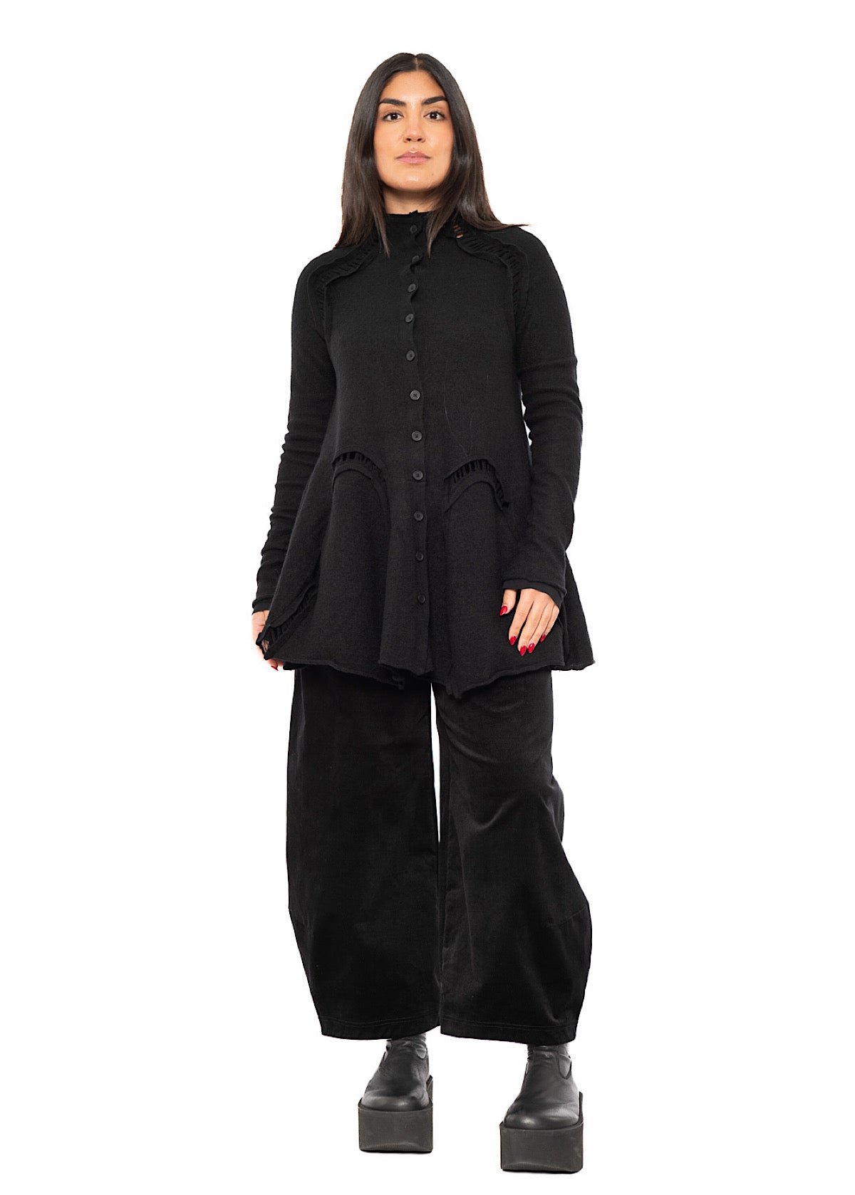 BOILED WOOL LADDER STITCH CARDIGAN
