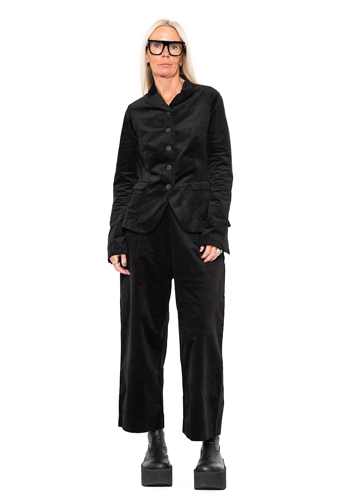 STRETCH-VELVET WIDE LEG TROUSER