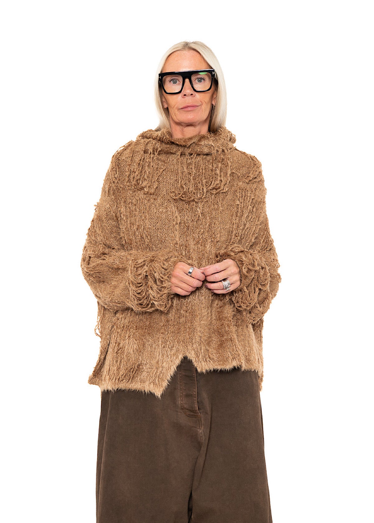LADDERED SILK KNIT PULLOVER