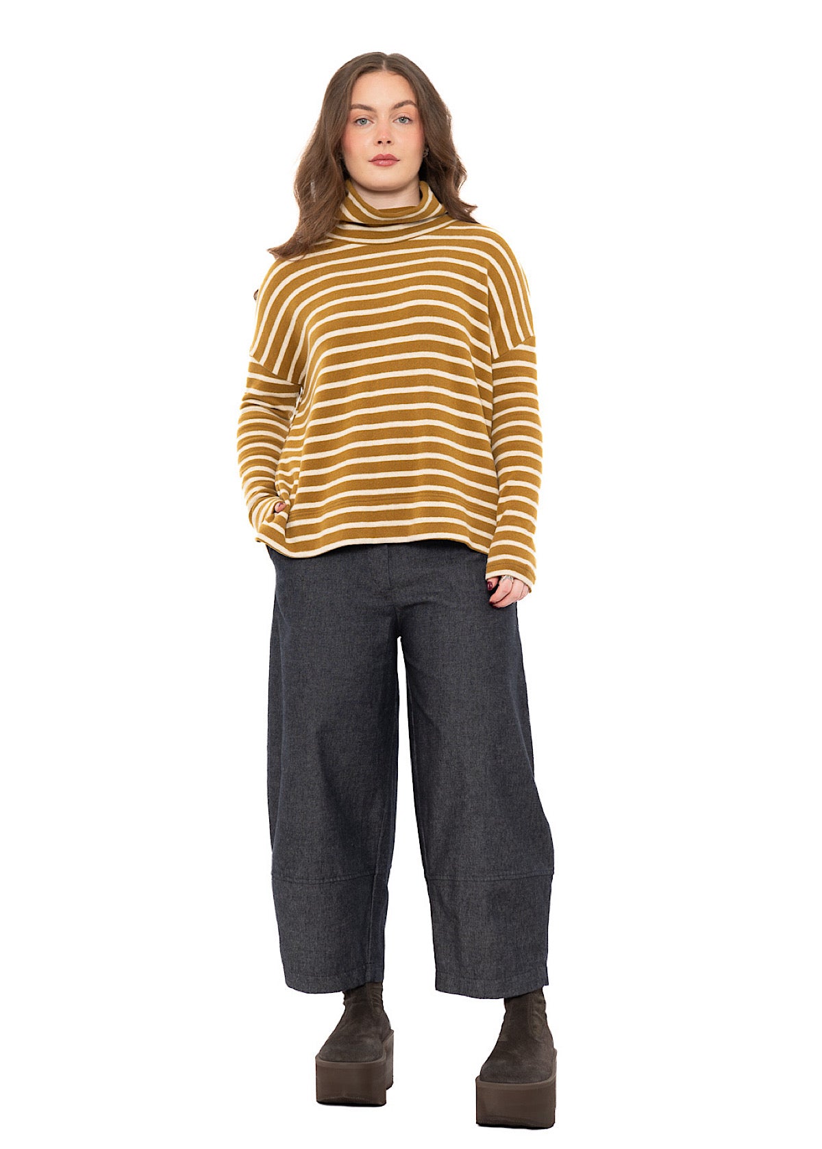 STRIPED COTTON-FLEECE JADE PULLOVER