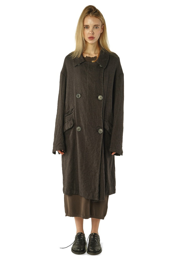DOUBLE-BREASTED PINSTRIPE WOOL COAT