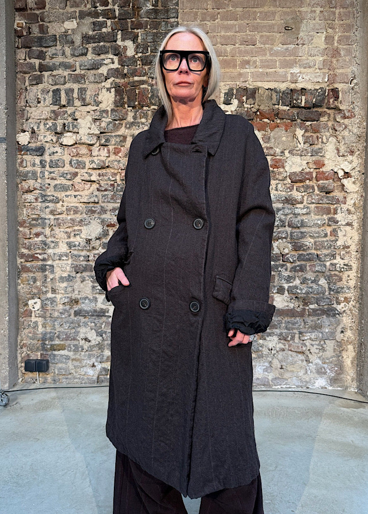 CL DOUBLE-BREASTED PINSTRIPE WOOL COAT