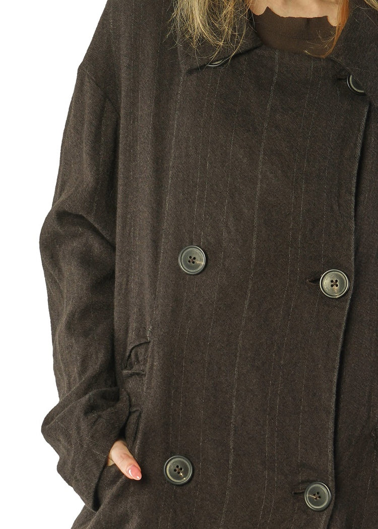 DOUBLE-BREASTED PINSTRIPE WOOL COAT