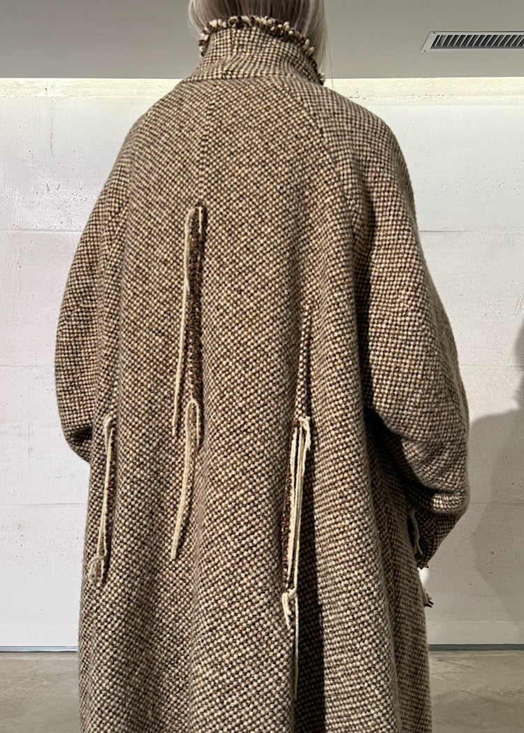 DRAPED CHECK WOOL COAT