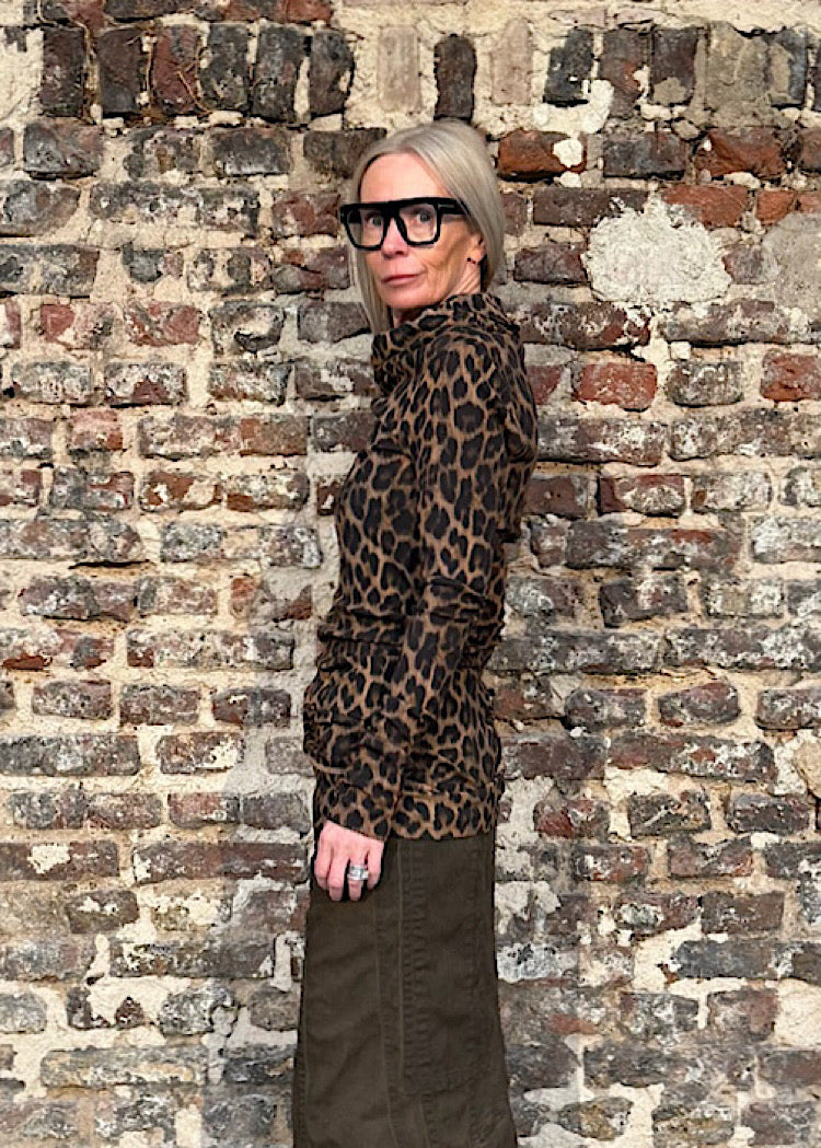 LEOPARD HIGH-NECK RIB JERSEY TOP