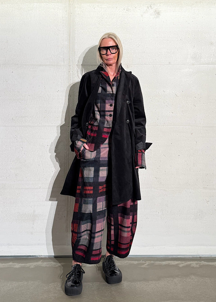 RUNDHOLZ BLACK LABEL DOUBLE-BREASTED CHECK VELVET COAT