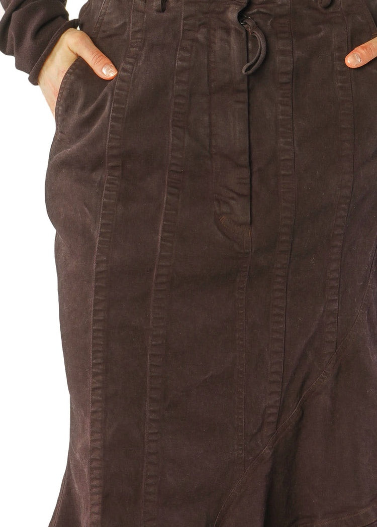 ASYMMETRIC FLARED DENIM SKIRT