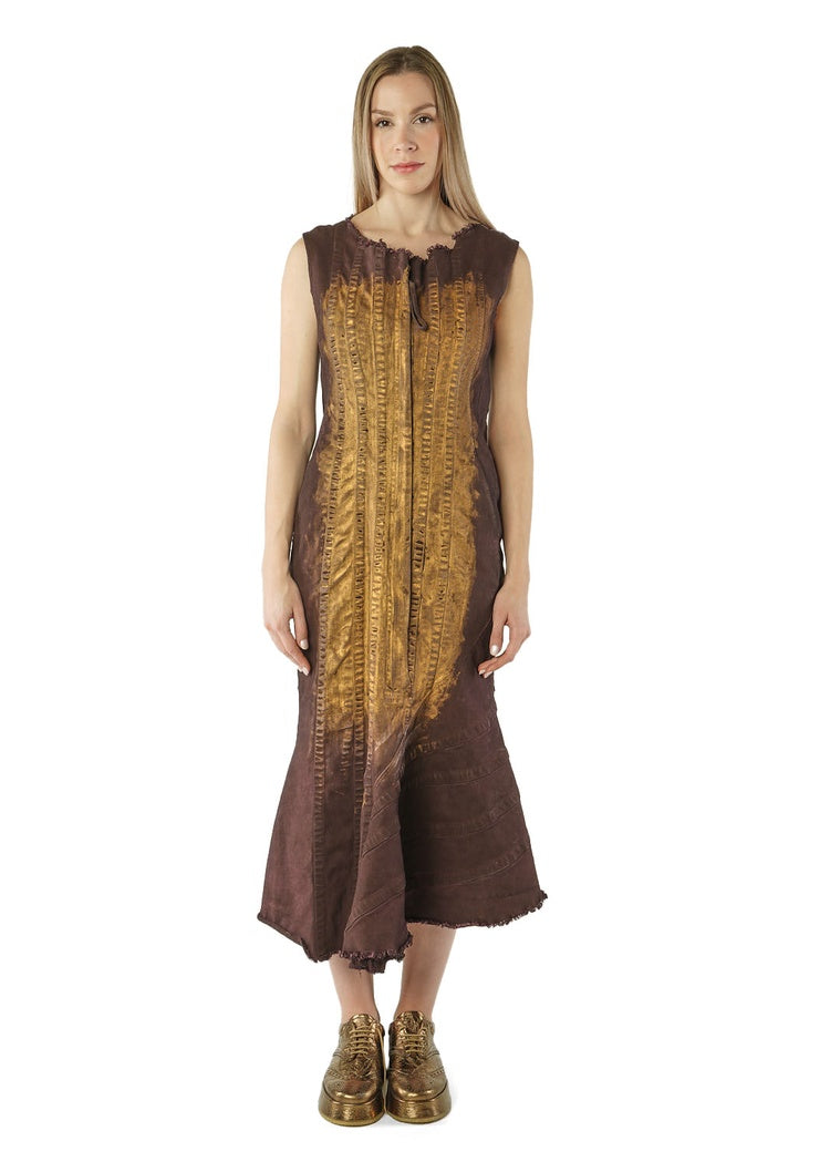 CL HAND-PAINTED GOLD PIGMENT DENIM DRESS