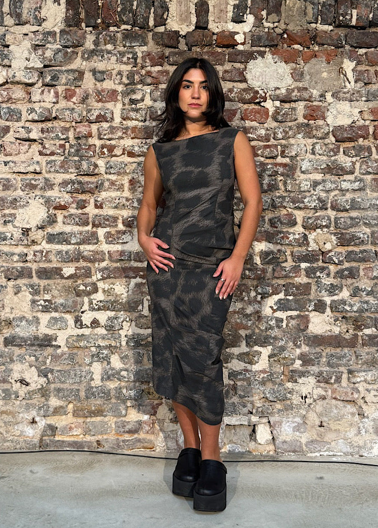 DRAPED LEOPARD DRESS