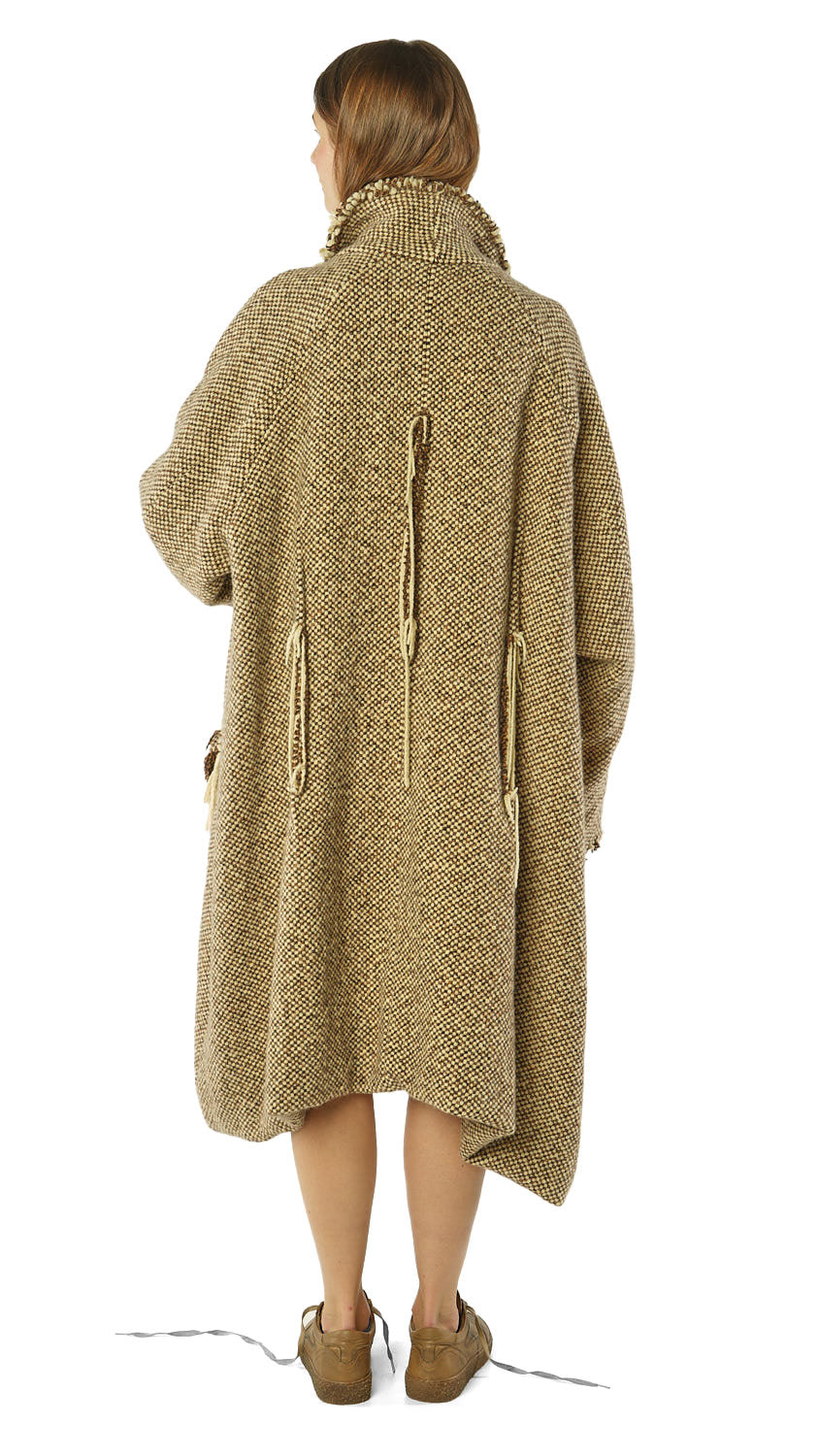 DRAPED CHECK WOOL COAT