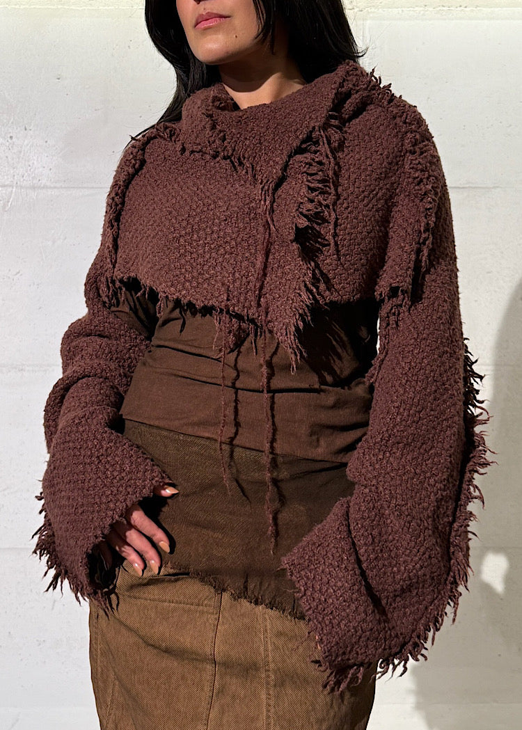 CROPPED BOUCLÉ SILK-WOOL PULLOVER