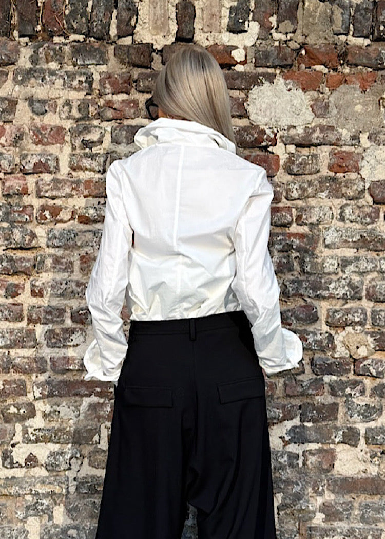 CL RUFFLE-COLLAR COTTON POPLIN BLOUSE