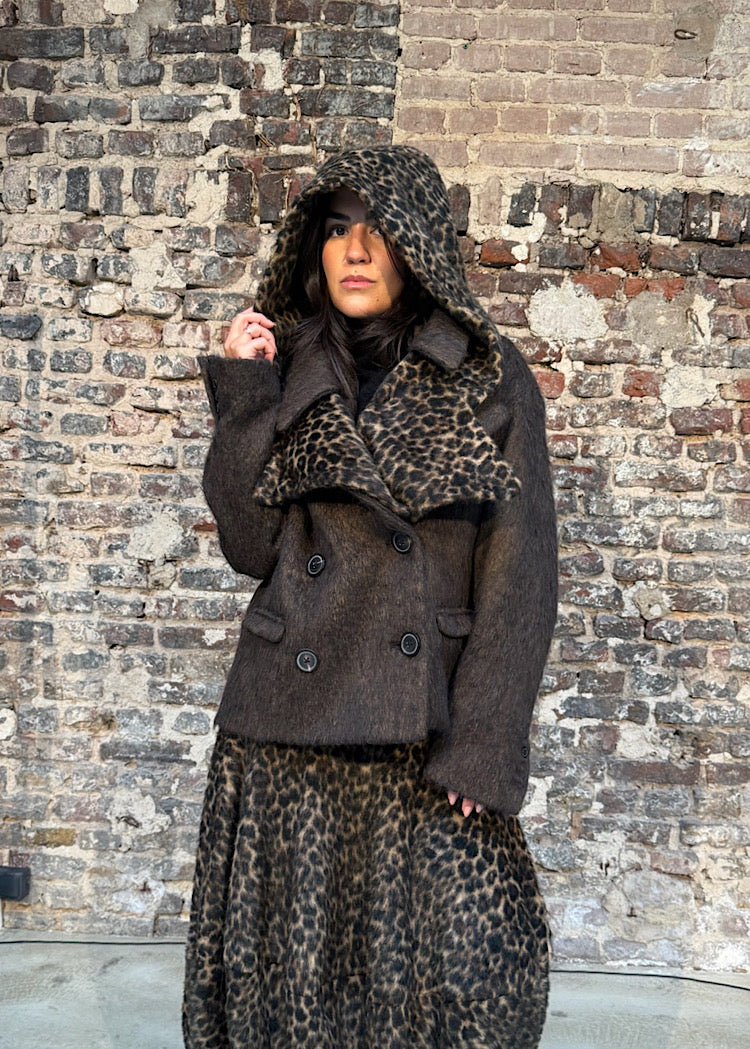 FAUX FUR-COLLAR LONG-HAIR WOOL JACKET
