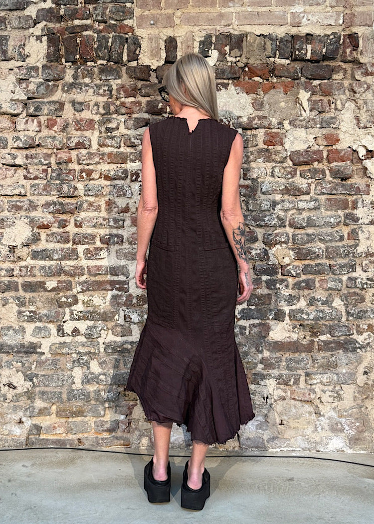 GOLD-PAINTED ASYMMETRIC DENIM DRESS