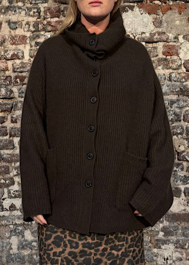 CL MERINO RACCOON FUNNEL NECK CARDIGAN