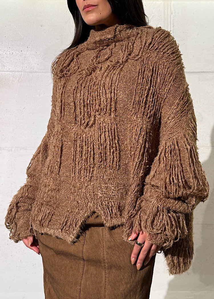 LADDERED SILK KNIT PULLOVER