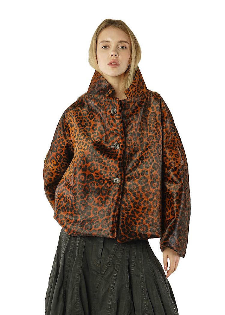CL LEOPARD LEATHER COCOON JACKET