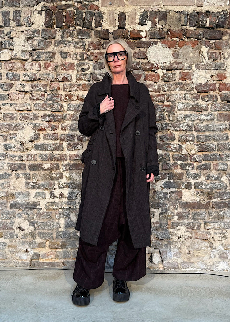 CL DOUBLE-BREASTED PINSTRIPE WOOL COAT