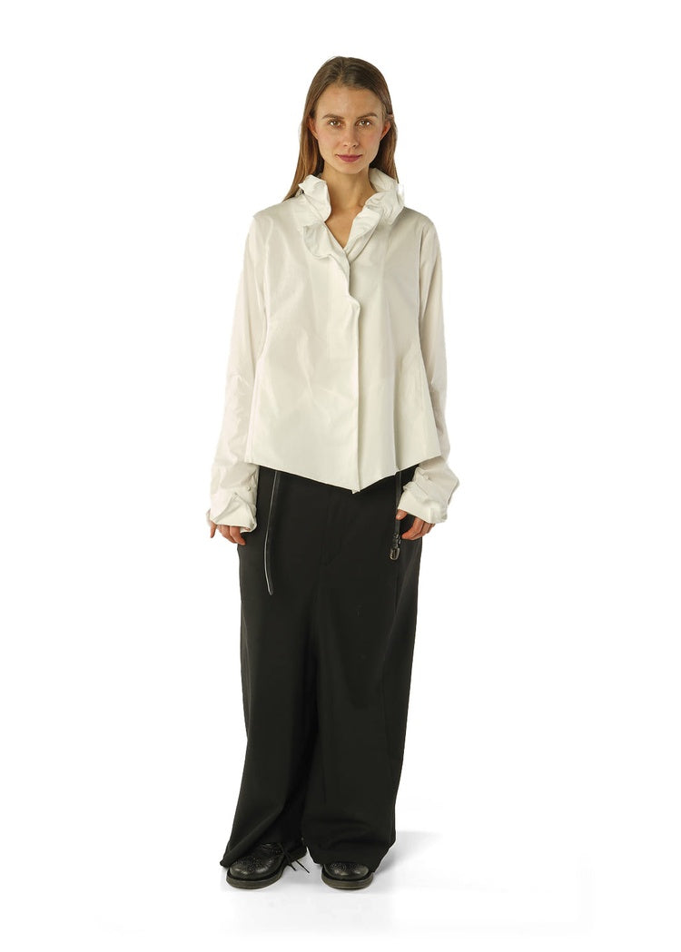 RUFFLE-COLLAR COTTON POPLIN BLOUSE