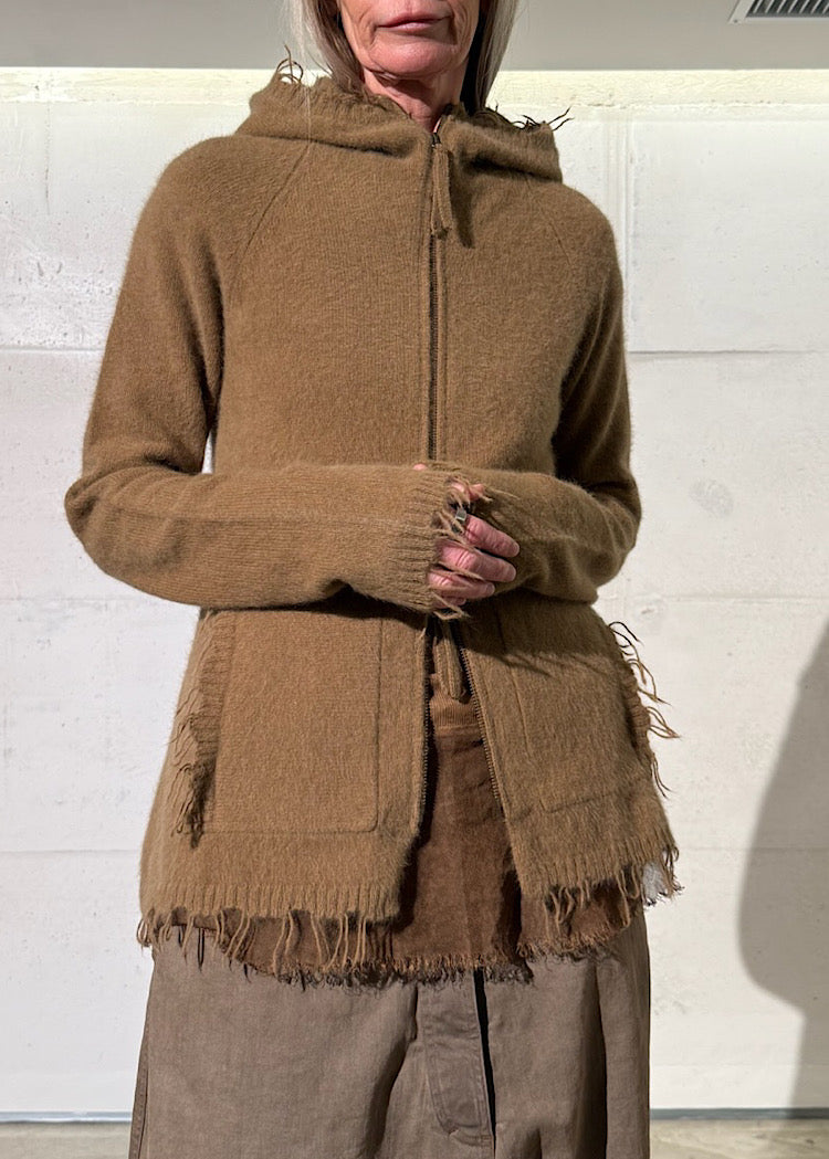 HOODED BRUSHED FOX-WOOL CARDIGAN