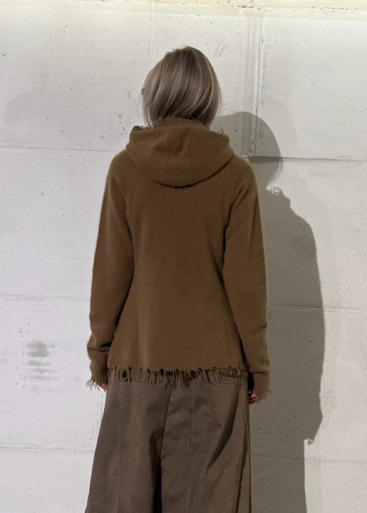 HOODED BRUSHED FOX-WOOL CARDIGAN