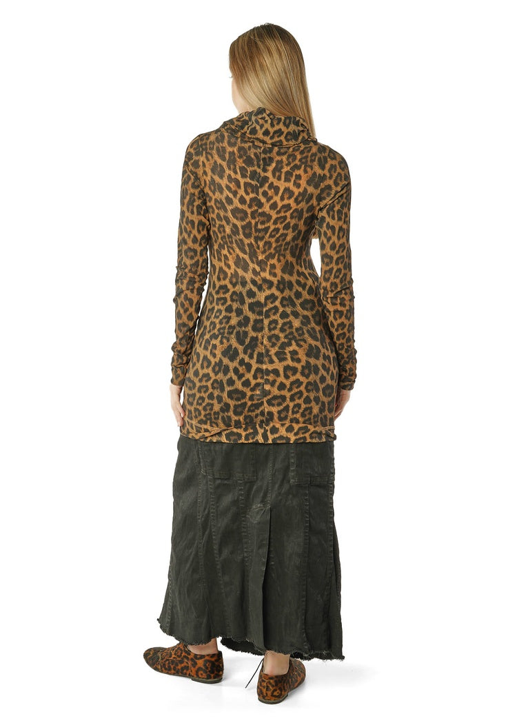 CL LEOPARD HIGH-NECK RIB JERSEY TOP