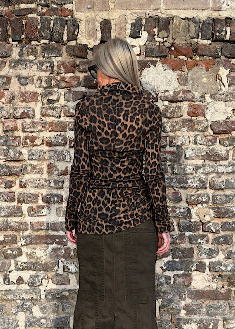 CL LEOPARD HIGH-NECK RIB JERSEY TOP