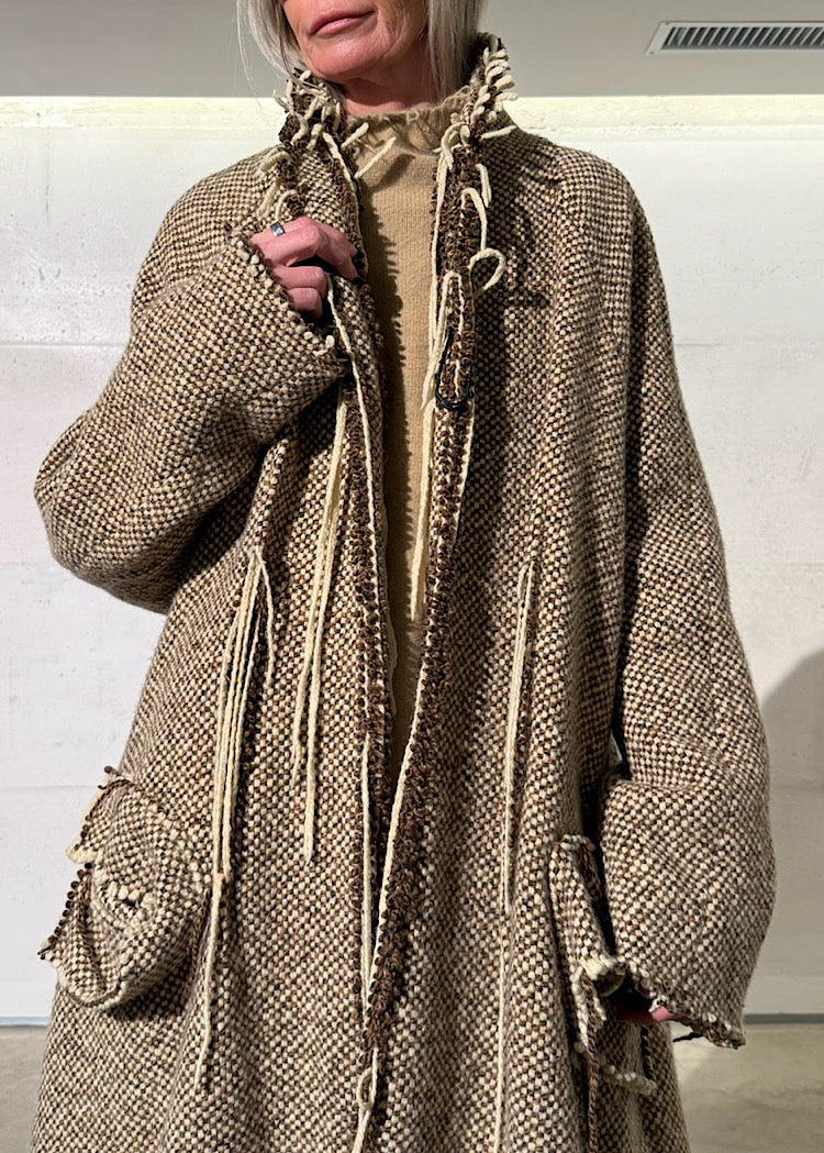 DRAPED CHECK WOOL COAT