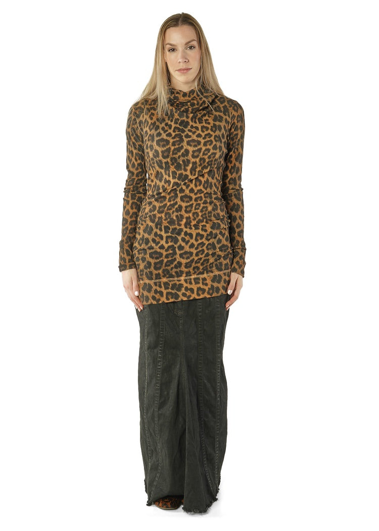 LEOPARD HIGH-NECK RIB JERSEY TOP