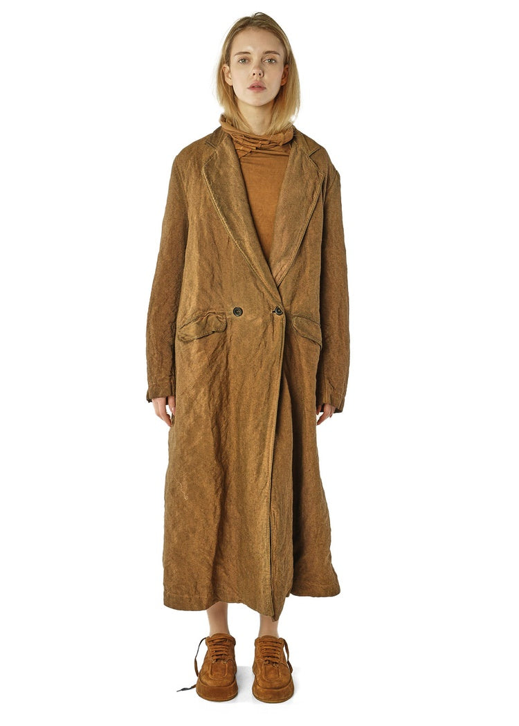 DOUBLE-BREASTED LINEN-WOOL COAT